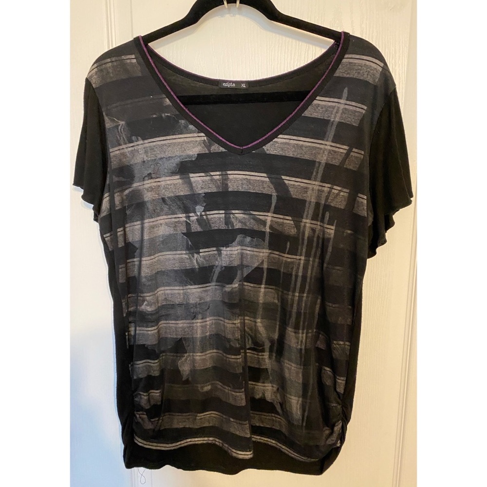 Edista Black Tee with overlay and ruching size XL